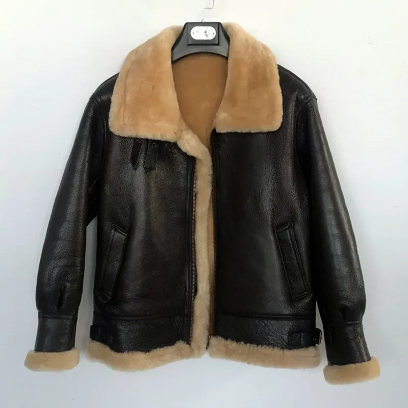 Nature Fur Men Original Sheepskin Fur Genuine Leather Jacket Men\'s Motorcycle Jacket Thick Real Leather Top Man Winter Coat 2022