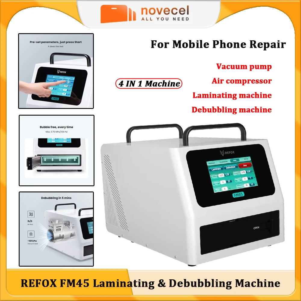 

REFOX FM45 Built-in Vacuum Pump Air Compressor Laminating & Bubble Removing Machine Phone Flat Tablets Curved Screens OCA Repair