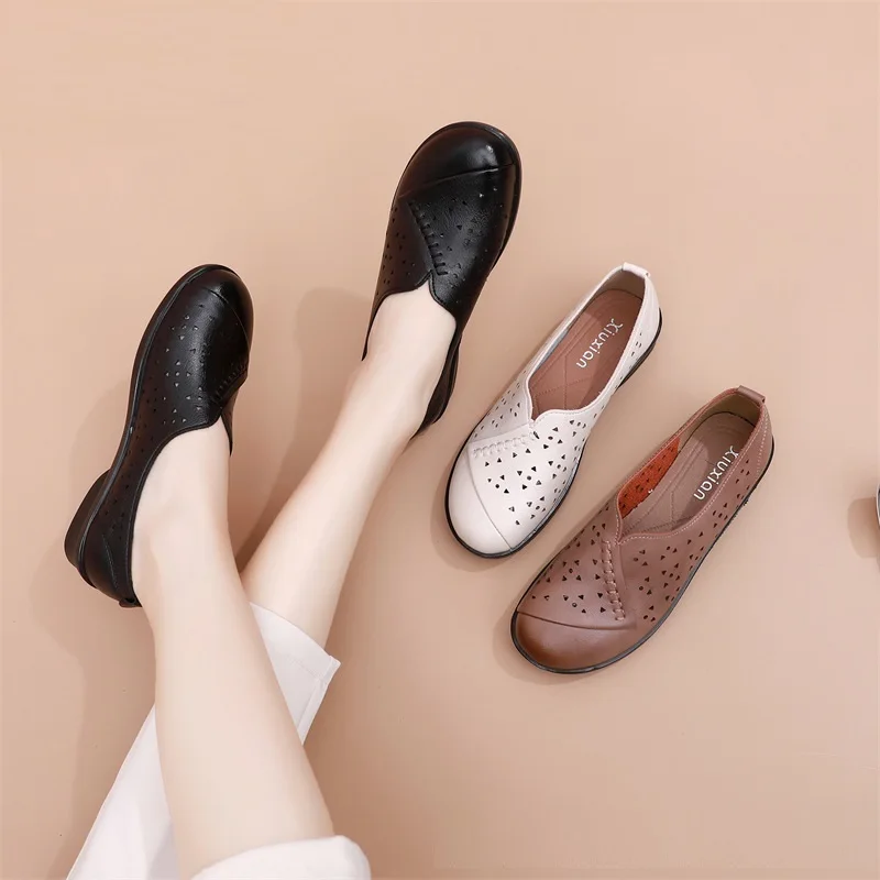 Slip On Shoes For Women Leather Sneakers Ladies Leather Moccasins Women\'s Loafers Autumn Ballet Flats Woman Shoes Black Loafer