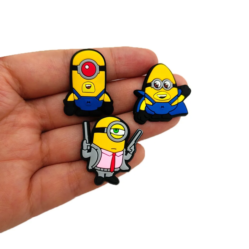 Hot 1pcs cartoon Yellow people series shoe Charms clogs Aceessories for Sandals pins Decorate girls kid Gifts