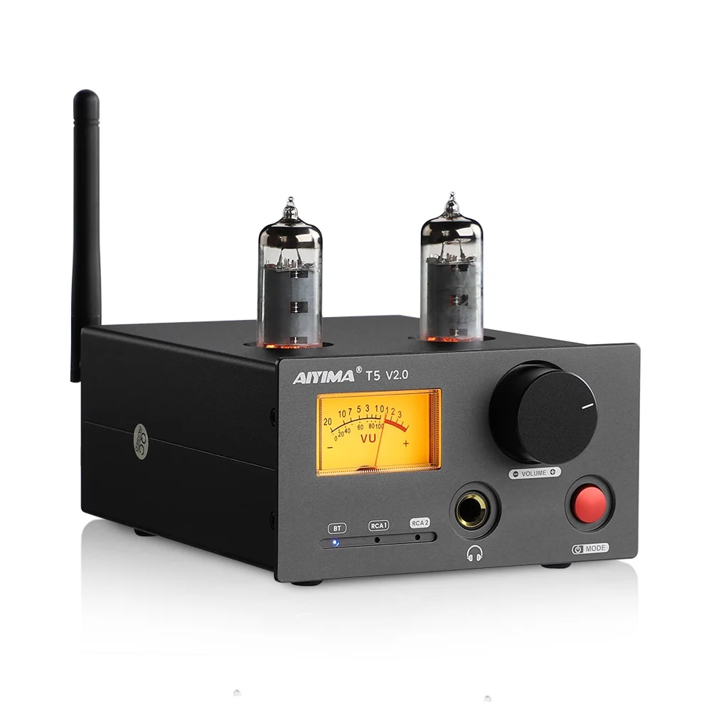 AIYIMA T5 V2.0 HiFi NE5532 Stereo Amplifier Bluetooth Tube Amplifier Class D 2.0 Channel Headphone AMP with VU Meter 160W*2