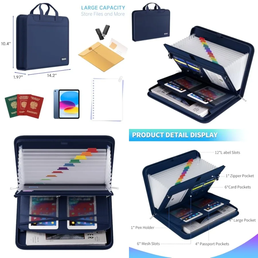 

Fireproof and Waterproof Accordion File Organizer Fireproof File Folder with Handle, 13-Pocket Expanding Paperwork Organizer fo