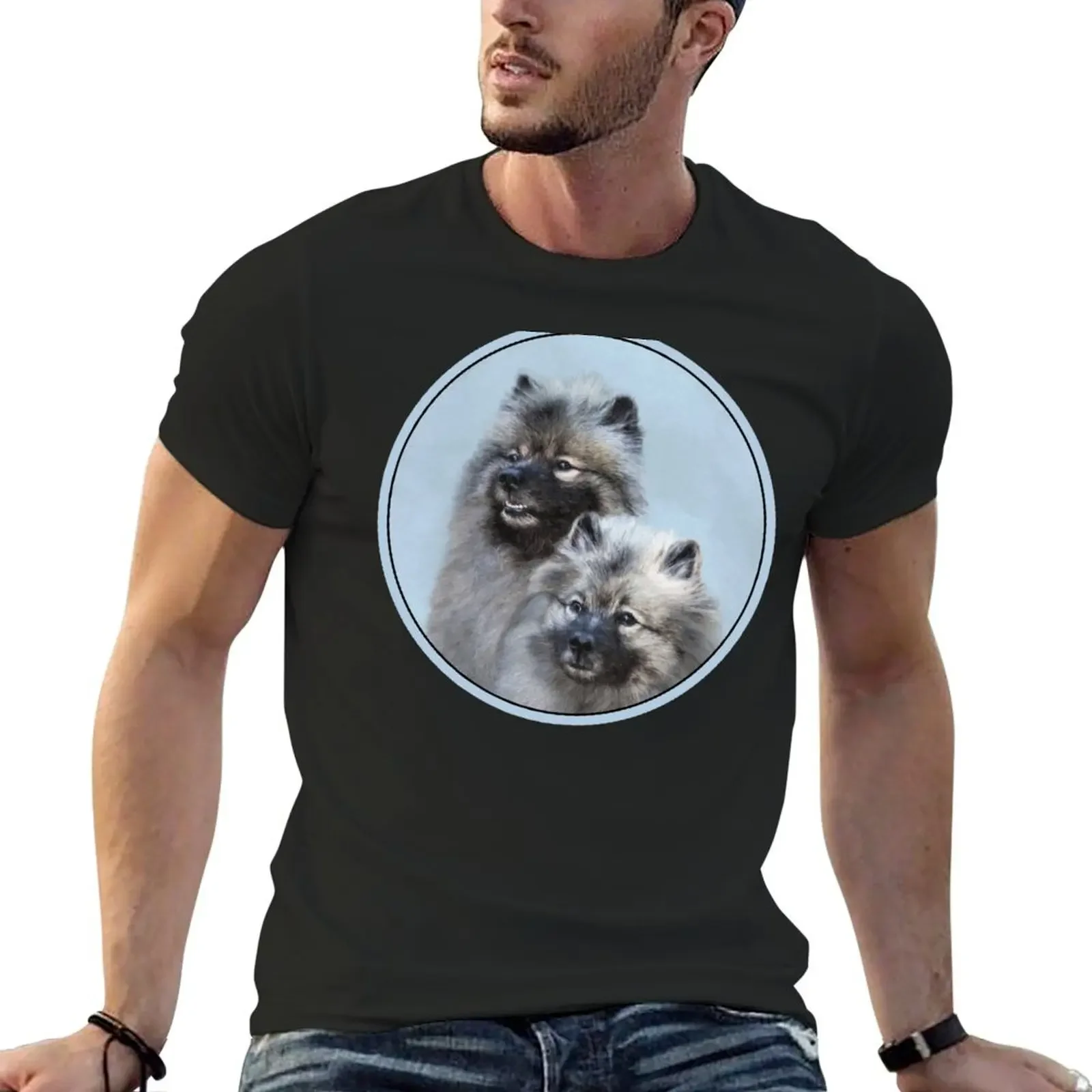 Keeshond Brothers T-Shirt blue archive plus size tops T-shirts for men cotton