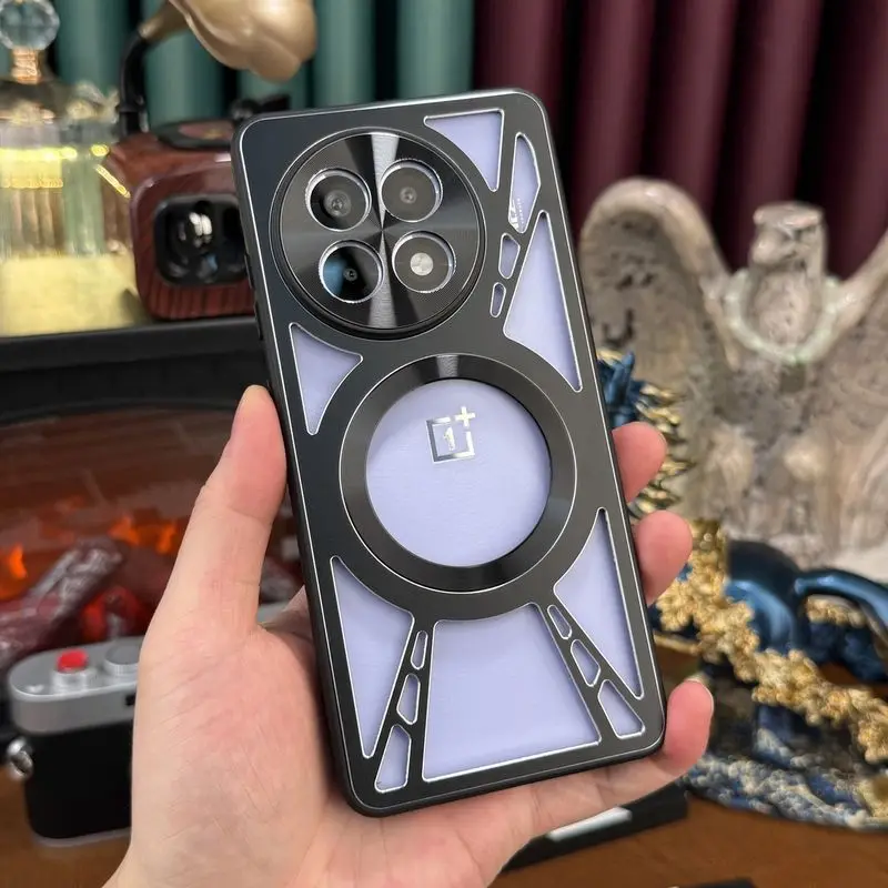 

Case For OnePlus 13 R ACE5 Pro Luxury Magnetic Metal Hollow-Out Heat Dissipation Drop Protection Cover Shockproof Bumper Funda