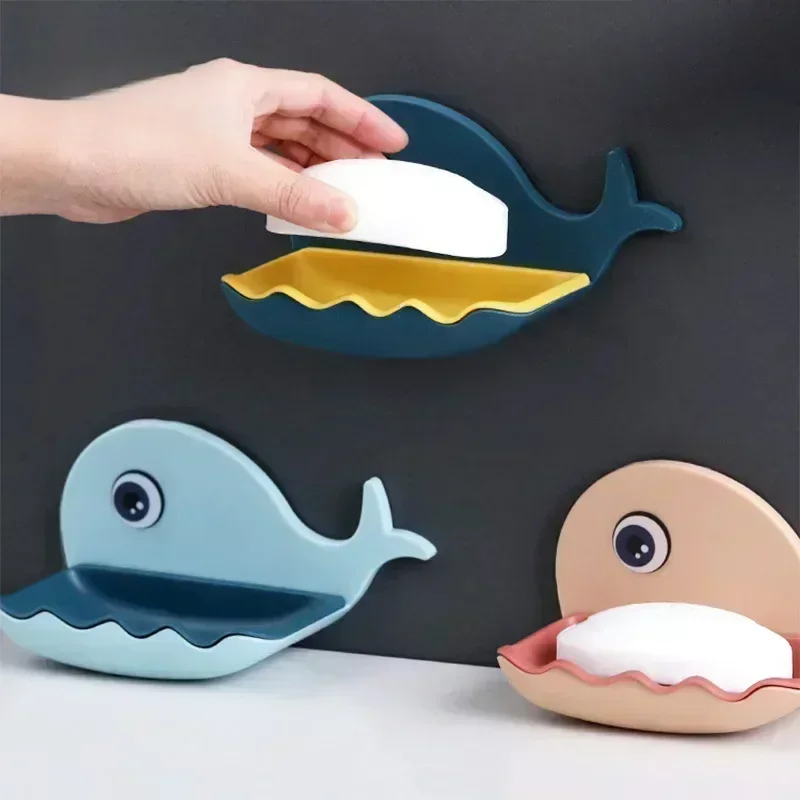 1PCS Wall Mounted Soap Dish for Bathroom Shower Portable Whale Soap Holder Plastic Sponge Tray for Kitchen Bathroom Accessories