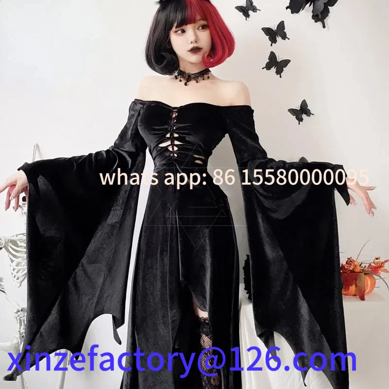 

Be suitable for Women's Halloween Costume Anime Role Play Black Dress Witch Vampire Black One Shoulder