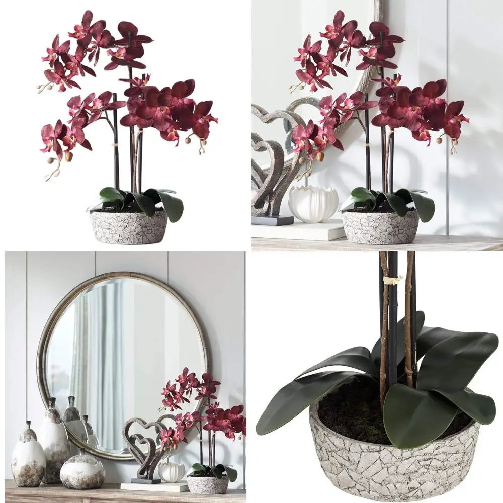 

Реалистичная красная орхидея в вазе с эффектом кракле, 24 дюйма высотой, для декора дома: гостиной, офиса, спальни, кухни и столовой