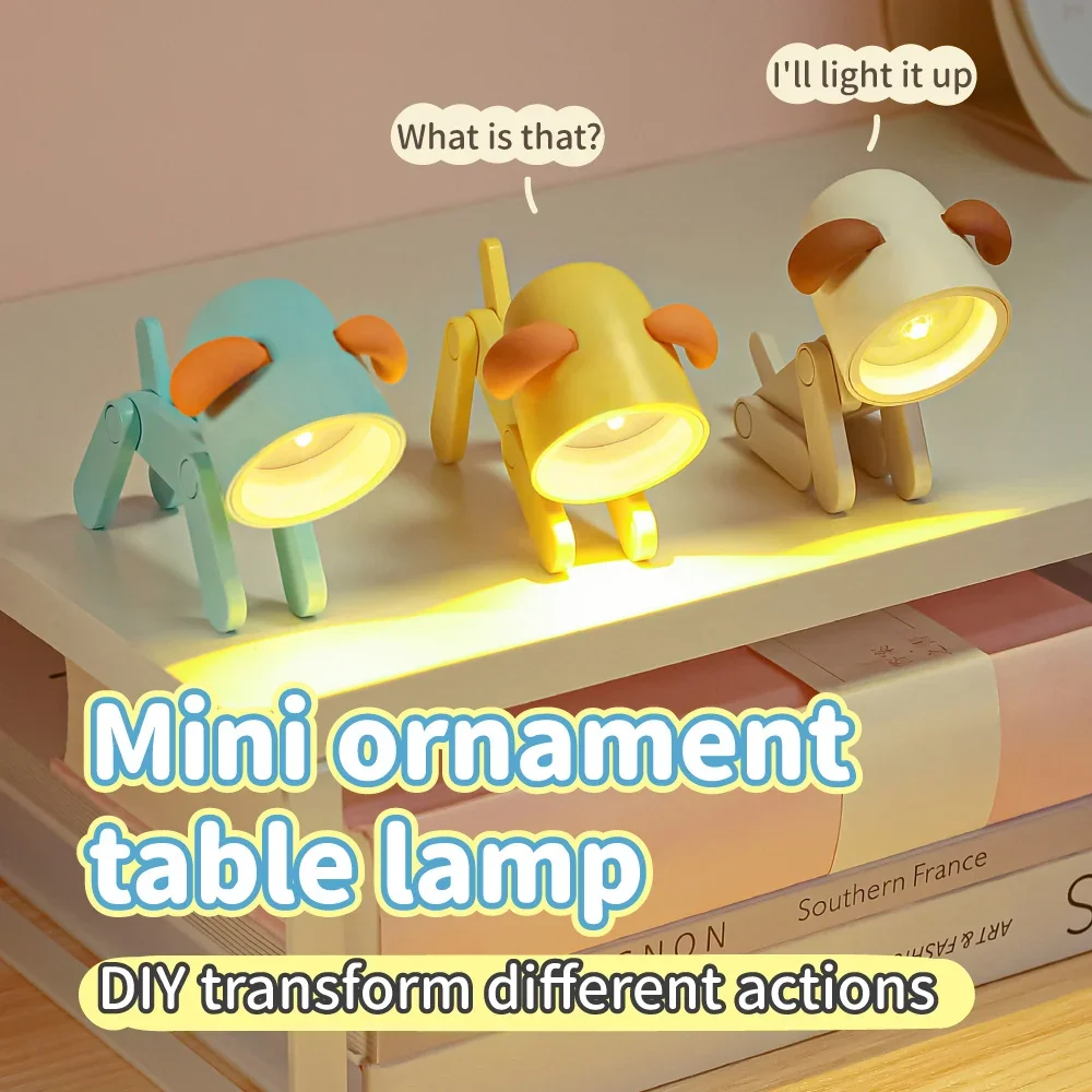 Mini Veilleuse LED Créative avec Oreilles pour Enfant, Lampe de Table Pliable, Dessin Animé Mignon, Chien, Cerf, Jouet pour Animaux de Compagnie, Décoration de Table de Chambre