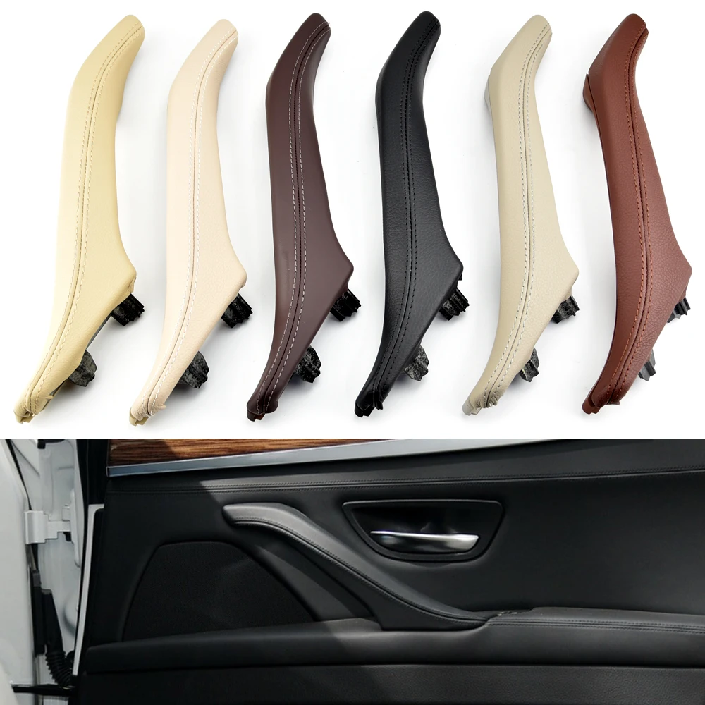 Black/Beige/Oyster Car Real Leather Interior Door Handle Panel Pull Trim LHD For BMW 5 serie F10 F11 F18 525d 530d 528i 535i view 3