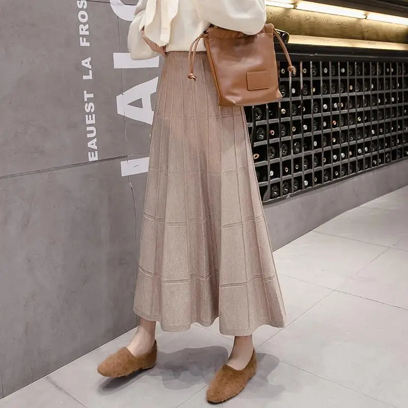 

Pleated knitted skirt women autumn and winter skirt 2023 new high waist slim skirt loose solid casual a-line skirt female tops