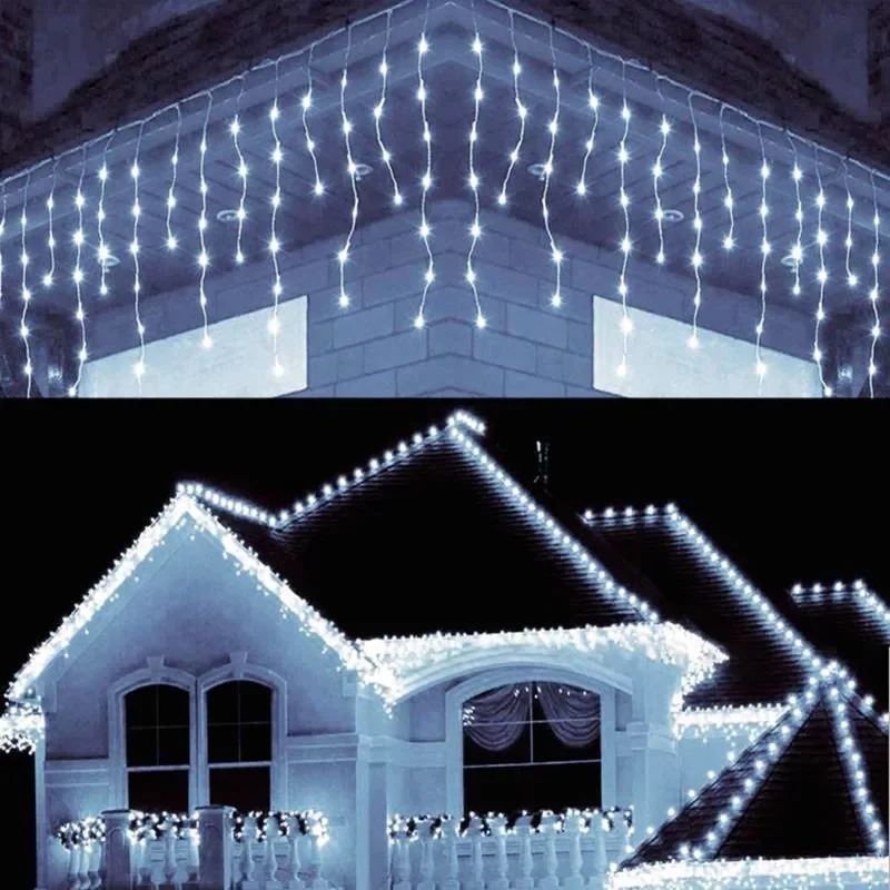 Holiday Icicle String Lights 3.2M 8 Modes Garden Yard Patio Window Roof Eaves Decor Warm White Multicolor Christmas Party Lights