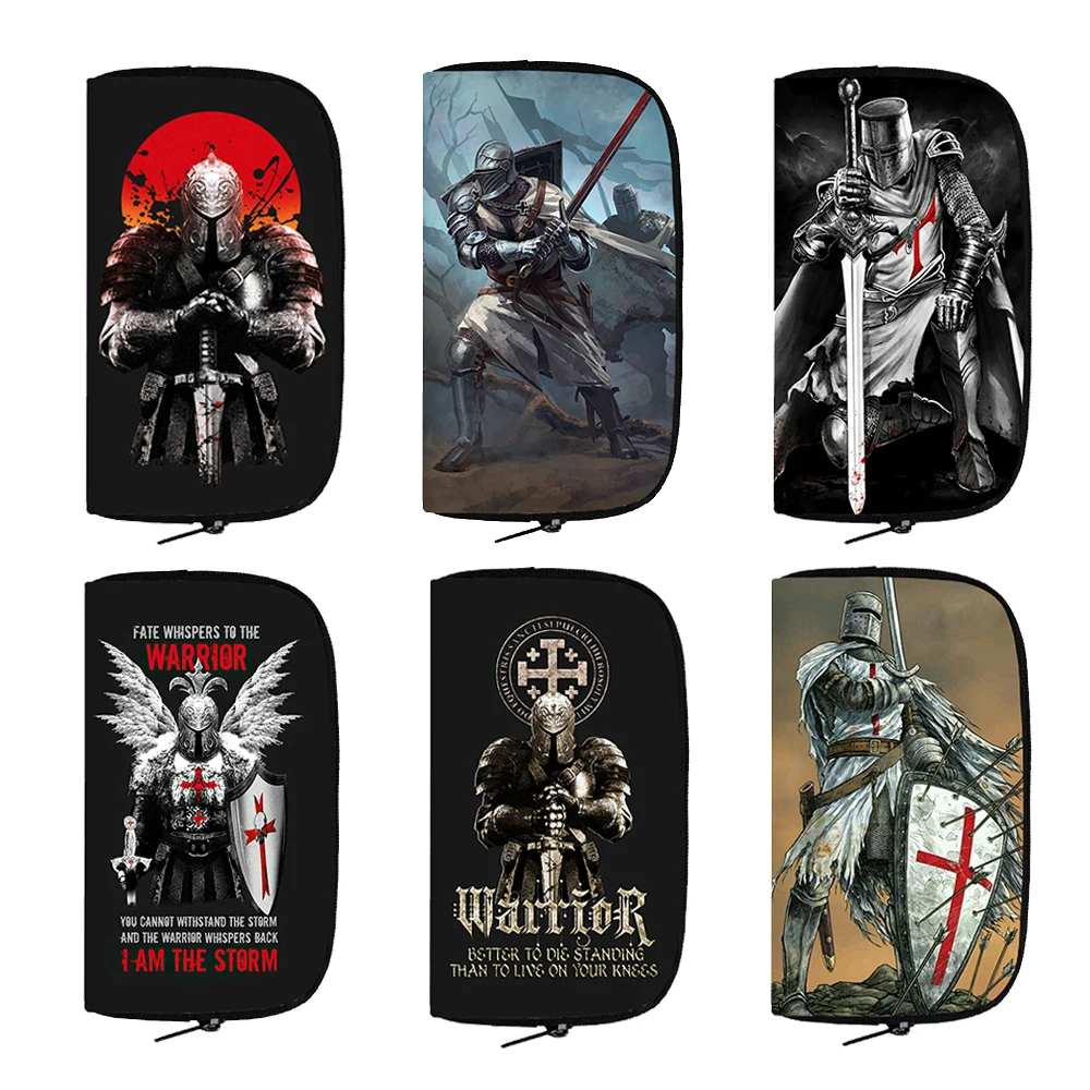 Cavalier Knight Templar Crusaders Print Wallet Men Purse ID Card Holder Canvas Long Wallets Teenager Casual Coin Money Bag Gift