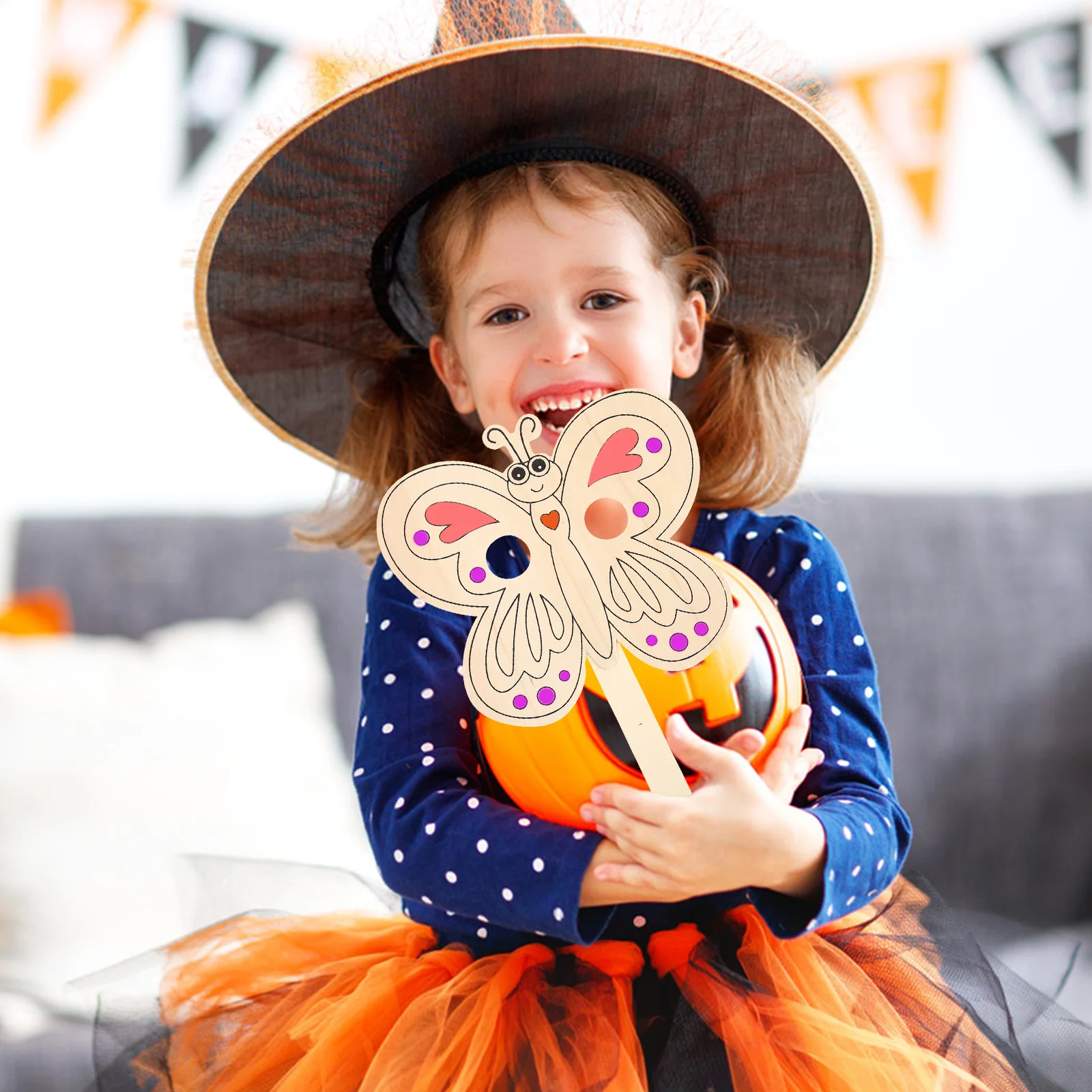 

6pcs Wooden Photo Props Kids Diy Blank Painting Mask Craft Set Party Favors Halloween Carnival Gift