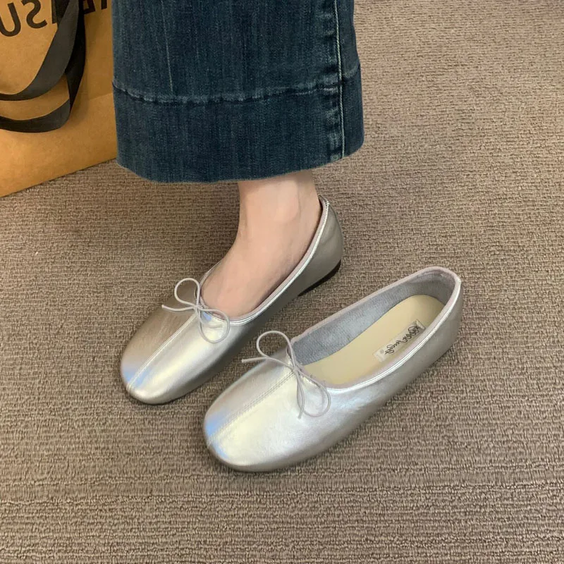 Neue Frühlings- und Herbst-Ballerinas für Damen mit Flacher Sohle, Runder Zehenpartie, Modischem Schleifen-Design, Slip-On-Schuhe für Damen zum Tanzen – Detail 10