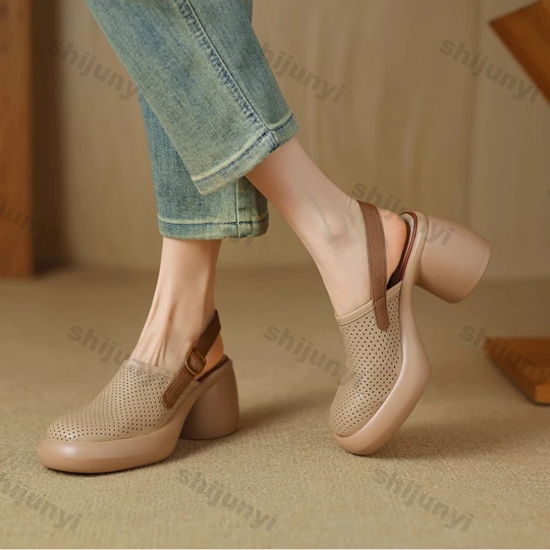 Women Vintage Hollow Chunky Platform Sandals Summer New Soft Thick Sole Buckle Shoes Woman Fashion Non-Slip Beach Slides Sandals