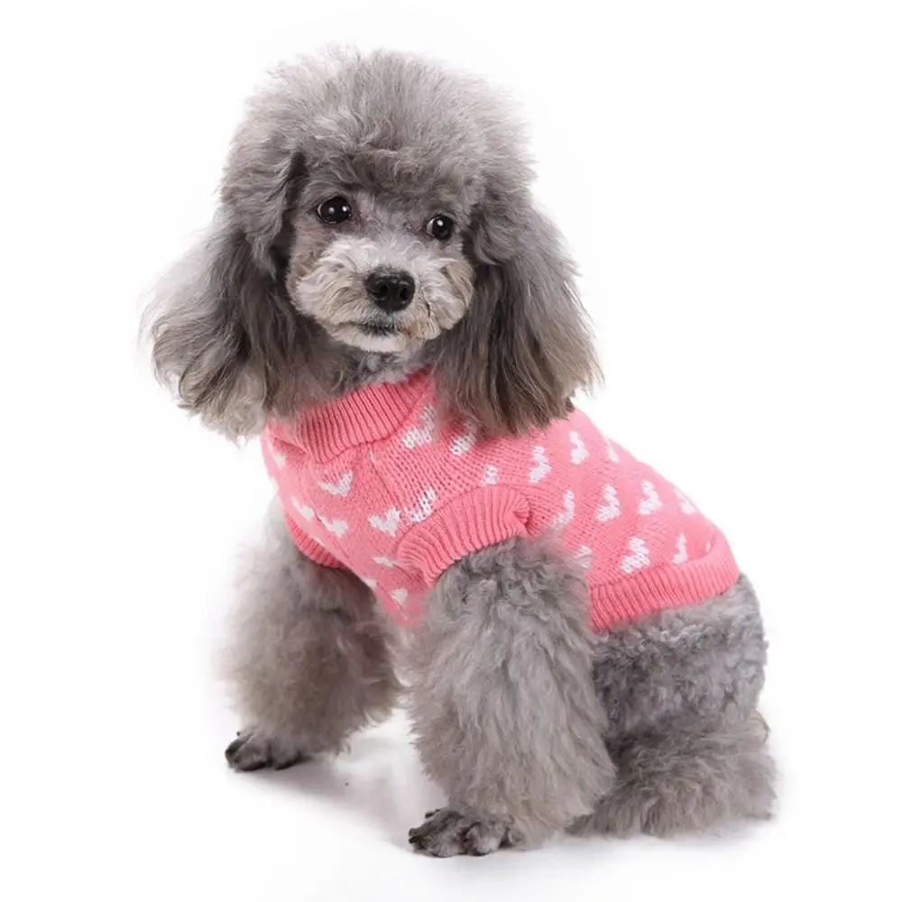 Acrylic Fiber Heart Pattern Pet Sweater Soft Warm Dog Heart Sweater Wear-resistant Breathable Turtleneck Pink Dog Sweaters