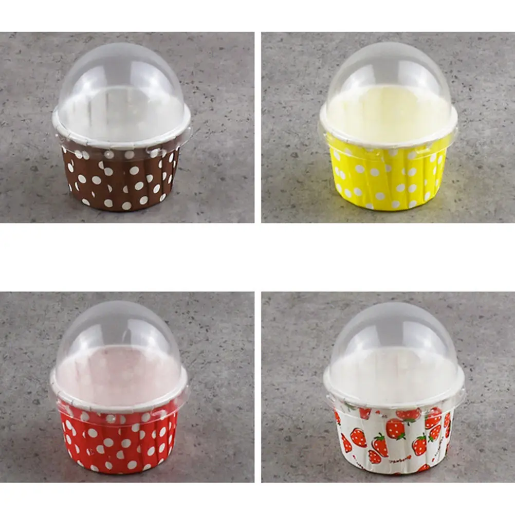 100 Vasos de Papel para Pastel con Forma de Maceta, Recipientes Reutilizables de Plástico con Tapa para Yogur, Mousse, Gelatina, Pudín, Tiramisú