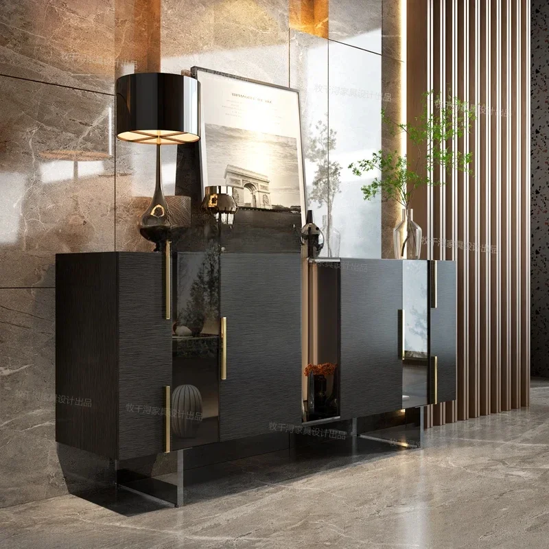 

Entrance Villa Living Room Art Curio Cabinet Italian Glass Sideboard Cabinet with Light