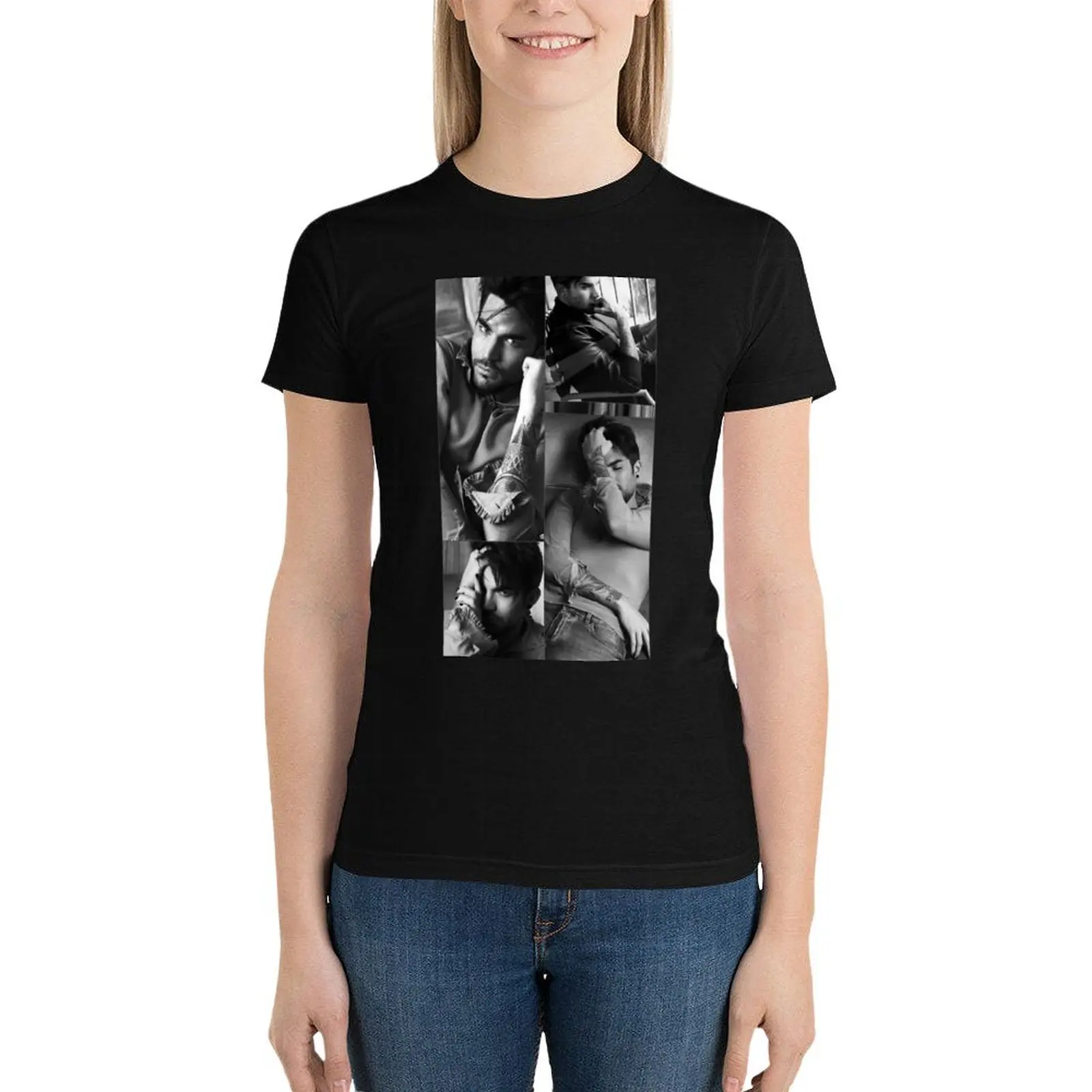 B&W Adam Lambert T-Shirt cute tops plus size tops lady clothes summer top clothes for Women