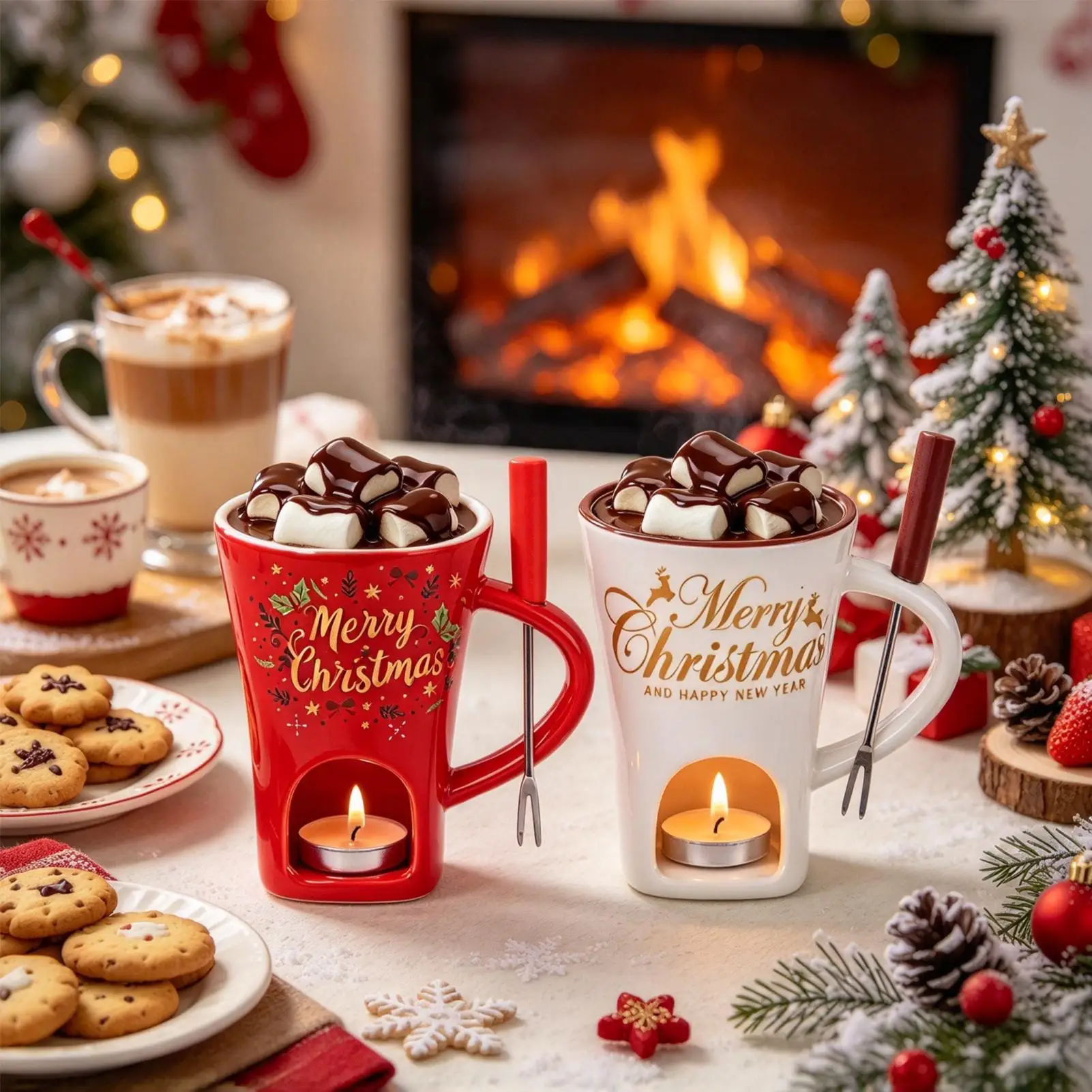 New 170ML European  Mini Fondue Pot Cup Cheese Chocolate Melting Ceramic Mug Heating Ceramic Mug with Fork Coffee Mug Tableware