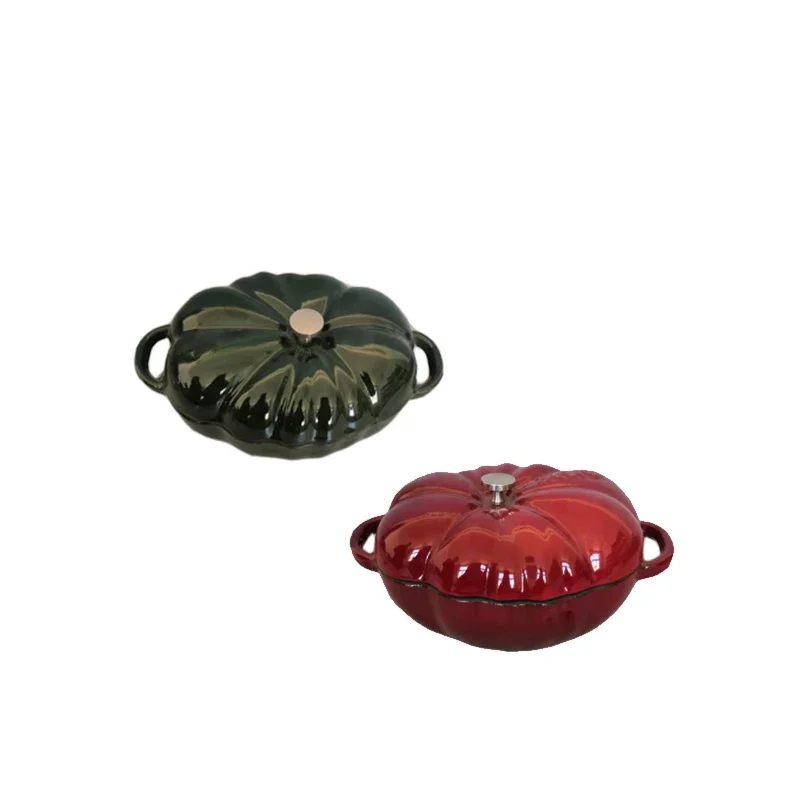 16cm Tomato Enamel Cast Iron Soup Pot Bread Oven Red Green Multi function Cookware
