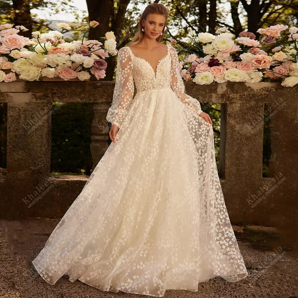 Exquisite Women Wedding Dresses Gorgeous Bridal Gowns Lace Appliques Long Puff Sleeves Robes Vestidos De Novia Customized 2026