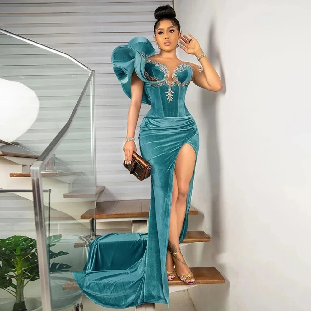 

Sexy Fashionable V-neck Backless Split Exposed Leg Prom Dresses Elegant Women Party Night Formal Long Evening Dress