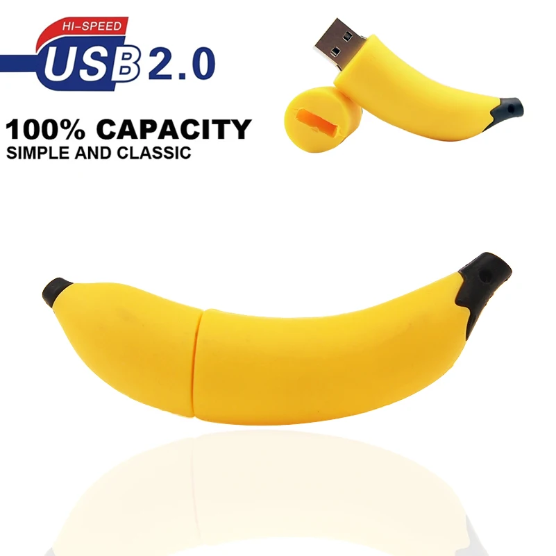 USB Flash Drive 128GB 64GB, stik memori Banana Drive kreatif Usb 2.0 asli 4GB 8GB 16GB 32GB USB 2.0