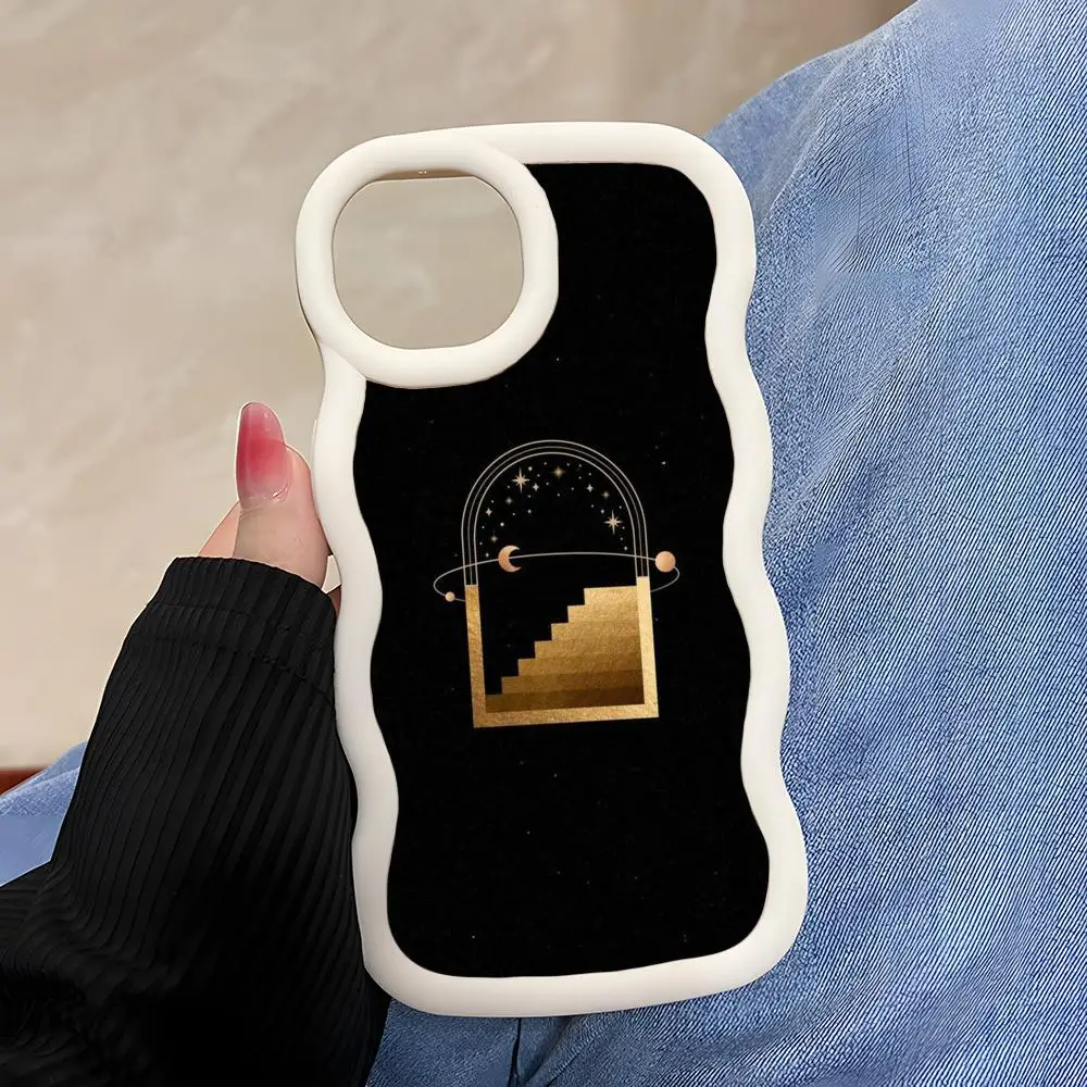 

Sun Moon Phone Case for iPhone 17 16 15 14 13 12 11 Air Pro Max Plus White Soft TPU Wavy Edge Cover