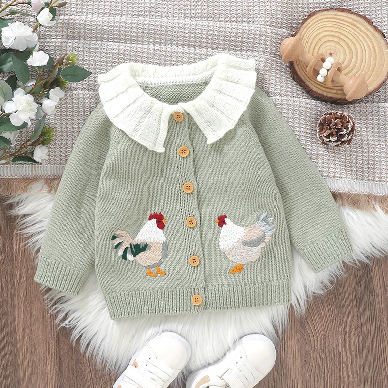 Baby Handmade Embroidered Sweaters Cardigans for Newborn Infant Girls Knitted Long Sleeves Jackets Tops Winter Children Costumes