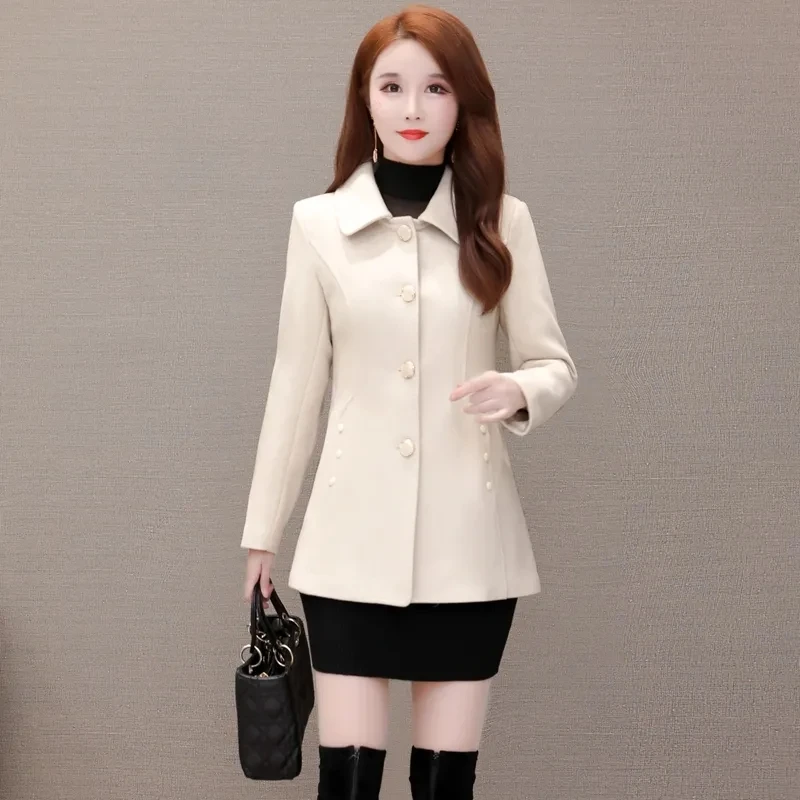 

2023 New Autumn Winter Woolen Coat Female Korean Loose Mid Long Single Breasted Jackets Women's Casual Slim Overcoat Ladies Tops