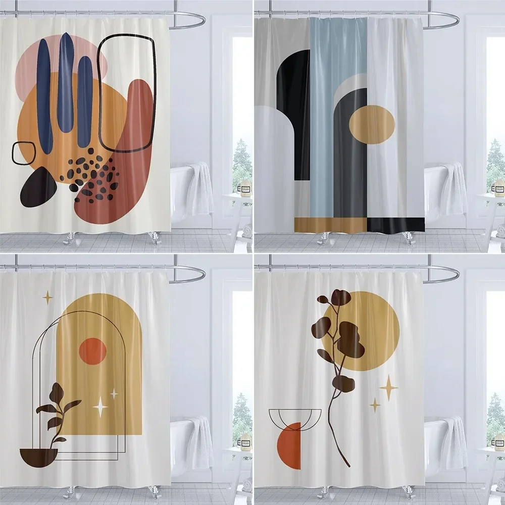 Nordic Wind Shower Curtain Abstract Aesthetic Bohemian Modern Mid Century Bathroom Curtain Waterproof for Hotel Bathtub