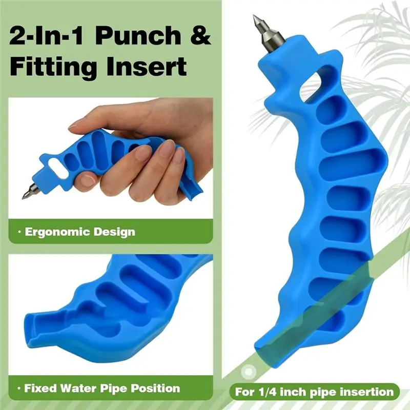 PZHI Drip Irrigation Hole Punch Tool Kit, 1/4 Inch Tubing Hole Puncher with Cutter & Connectors, Garden Irrigation System