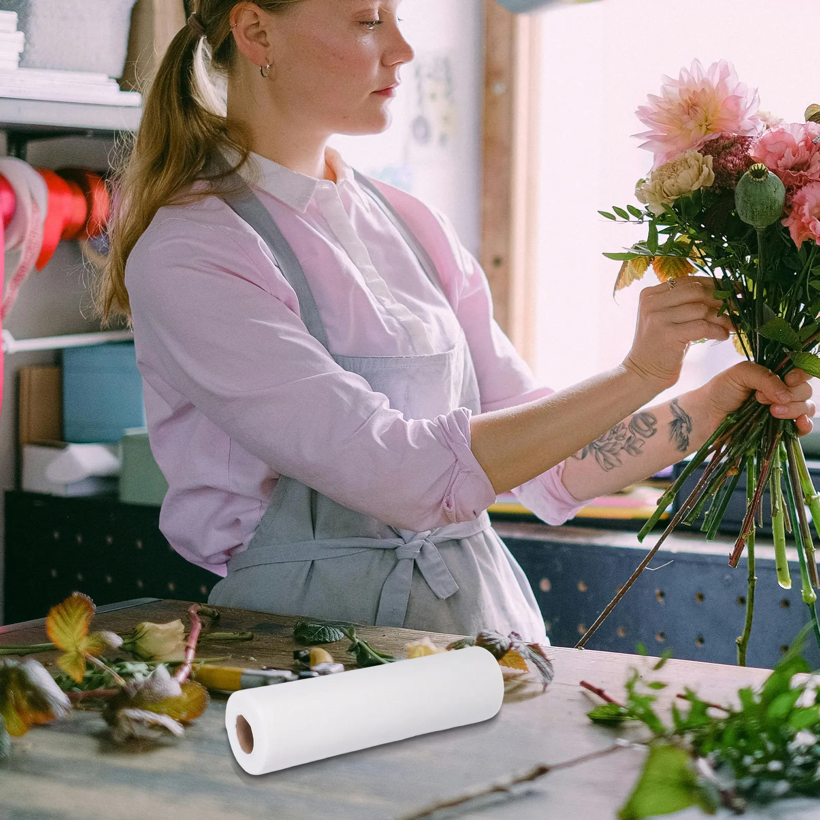The Florist Supply - 250x30cm 吸水性のある花柄コットン、生花の水分補給用、ブーケラッピング、保水ラップ、花屋用品、花用