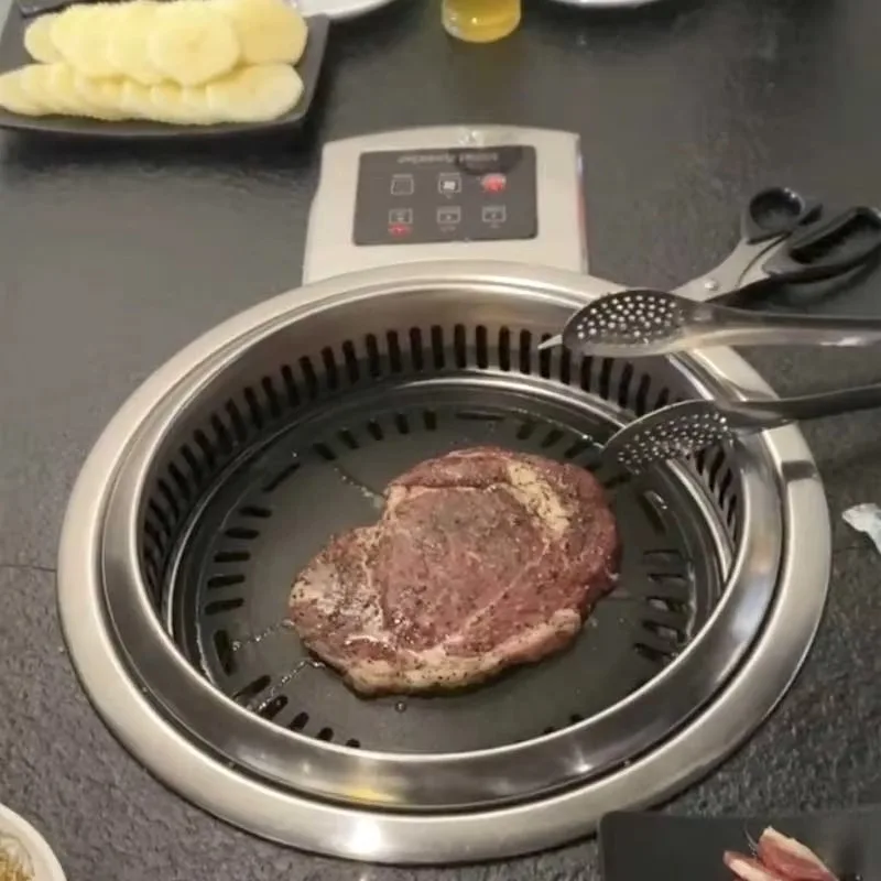 Commercial custom size Korean version BBQ style non-stick pan Stainless steel desktop BBQ BBQ charcoal and indoor