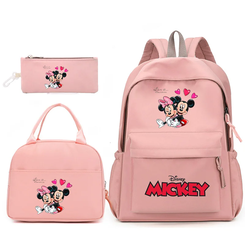 

3Pcs Disney Mickey Minnie Mouse Backpack with Lunch Bag for Women Student Teenagers School Bags Comfortable Travel Sets