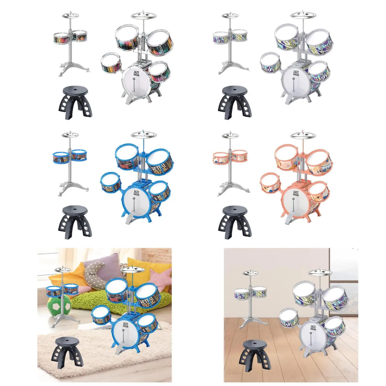 

Kids Jazz Drum Toy Kit Early Education Toys Percussion Musical Instruments for Birthday Gift Multipurpose Simple Assembly