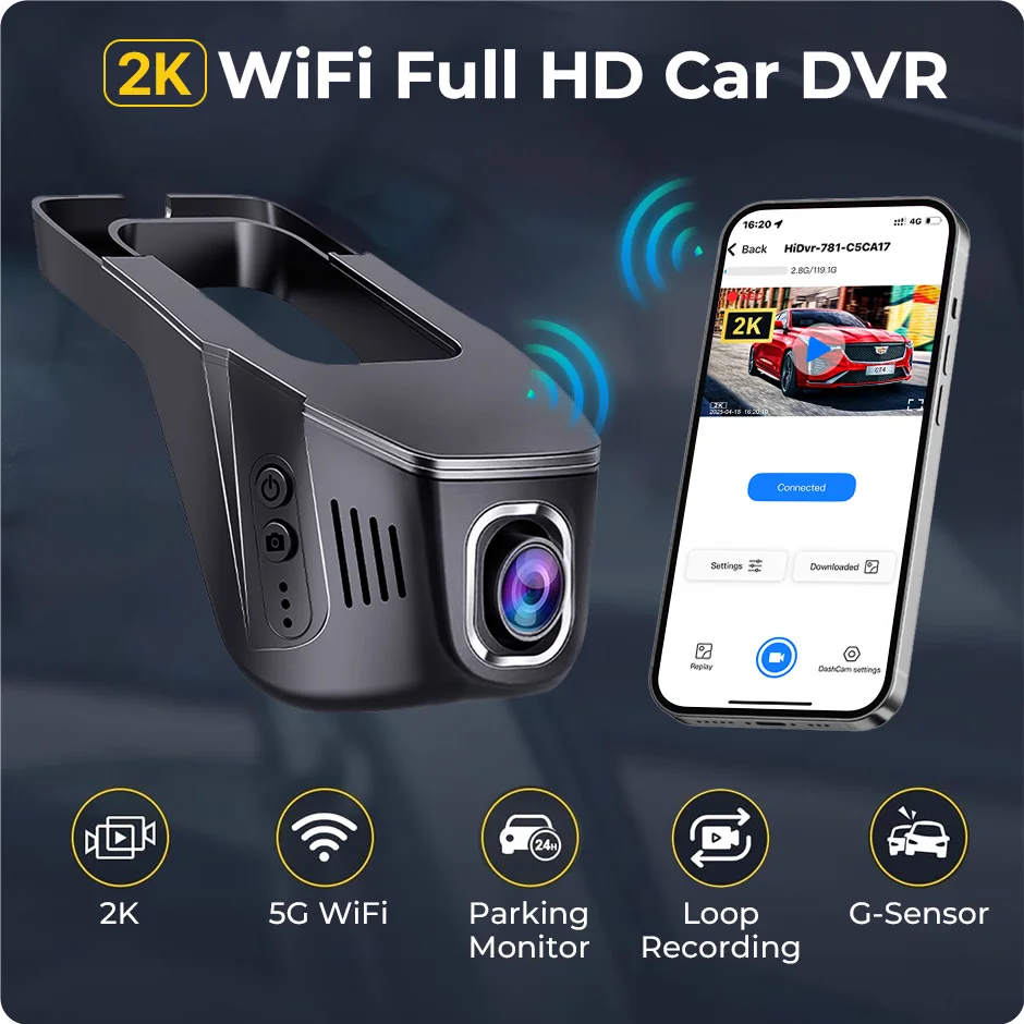 GreenYi 5G WiFi 2K Full HD Dash Cam جهاز تسجيل فيديو رقمي للسيارات القيادة مسجل فيديو 24H شاشة ركن السيارة للرؤية الليلية حلقة تسجيل لجميع السيارات