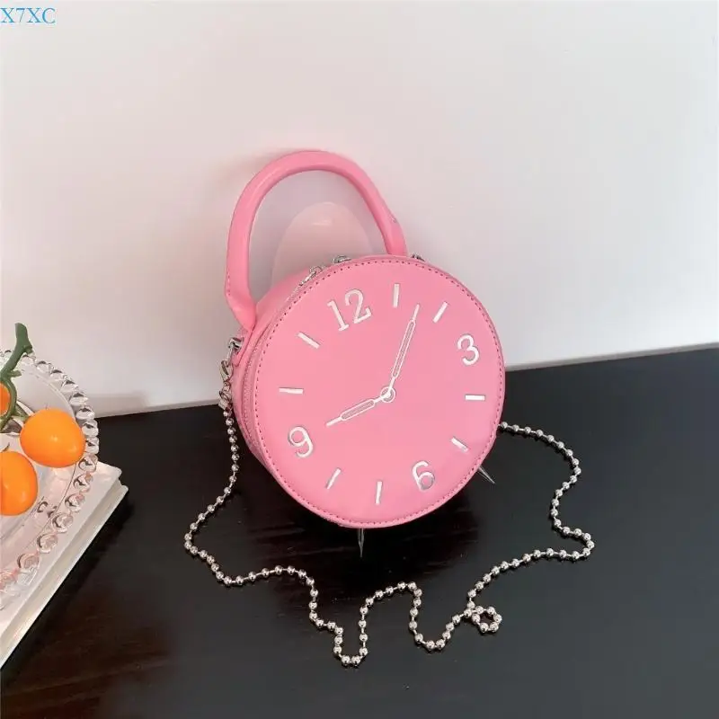 X7XC Women PU Leather Bag Simple Shoulder Bag Clock Crossbody Bag