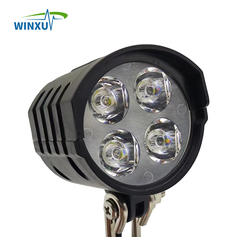 Electric Scooter Headlight Horn 12W High Bright 4 LED 2-in-1 36V to 72V Universal Front Light for Electric Folding Bicycle Ebike