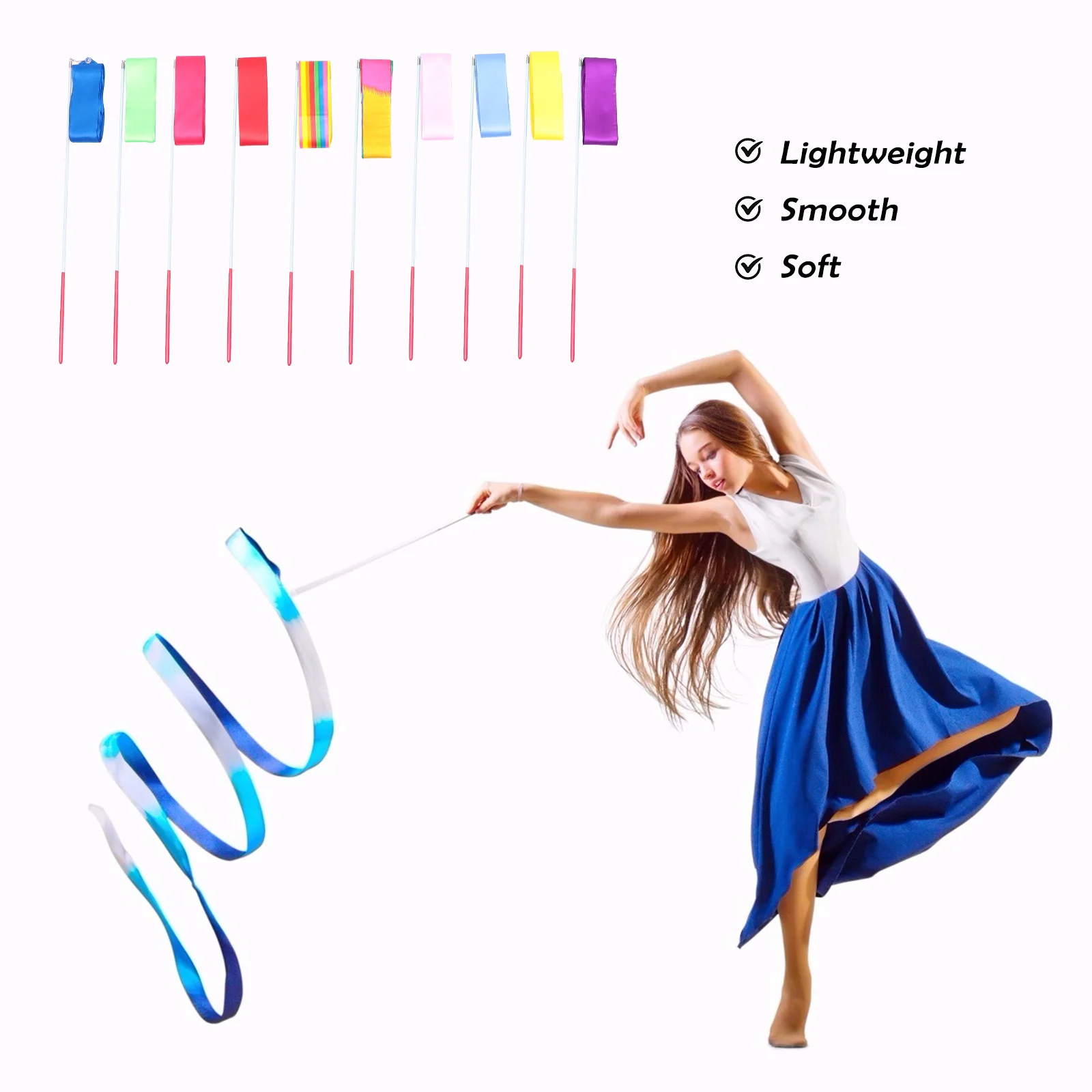 10 Pcs Gymnastics Ribbon Rhythmic Ribbons Performance Girl Durable Steel Dancing Assorted Color