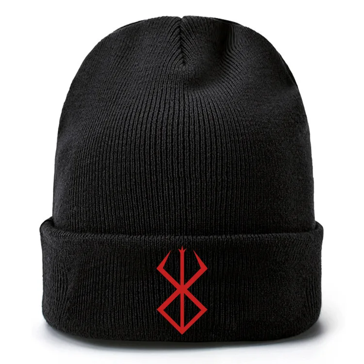 Juego Berserk sombrero tejido Logo estampado Anime dibujos animados gorros de lana Otoño Invierno Skullies ropa al aire libre gorros cálidos niños regalos de navidad