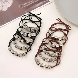 5pcs Women's Light Luxury 5pcs Water Diamond Bow Hairband High Grade Korean Hair Rope High Elasticity Hair Tie