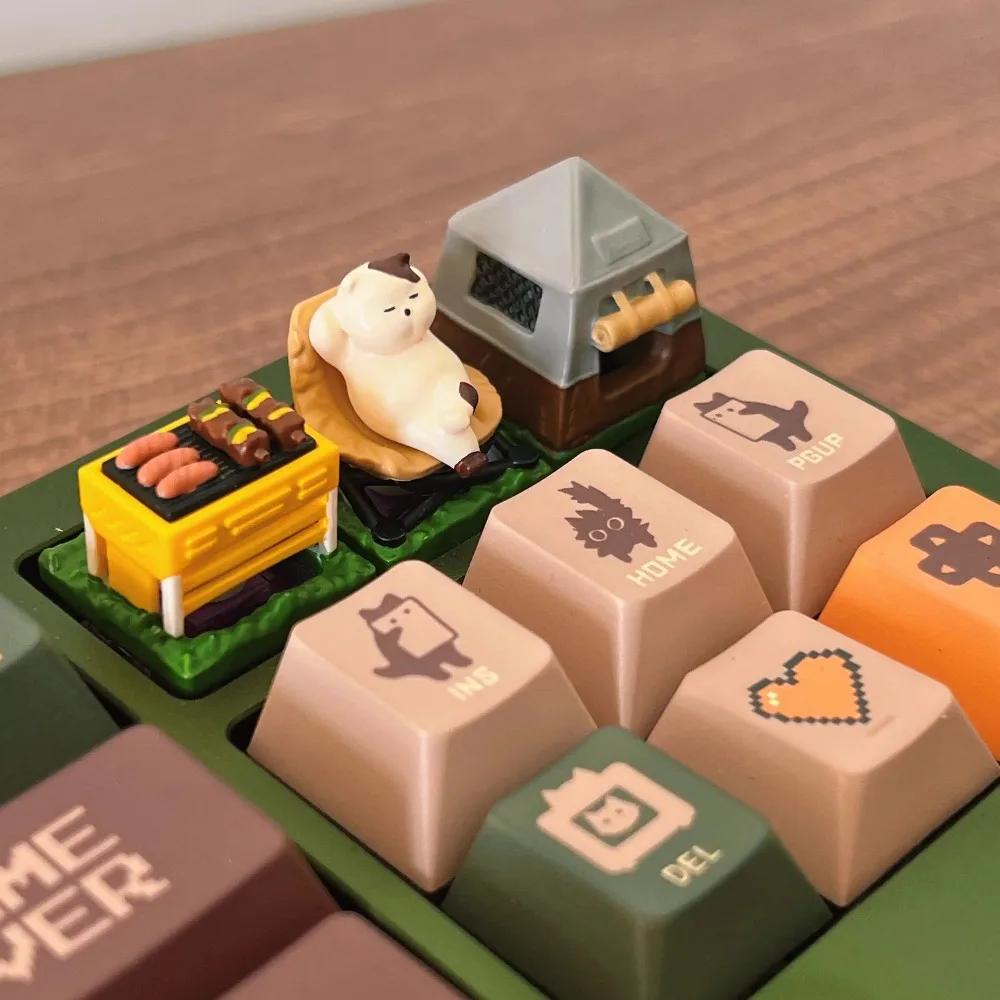 Keycap Resin Cherry ESC 1U 3Keys untuk Keyboard Mekanik, Aksesoris Game, Bertema Camping yang Menyenangkan dan Unik