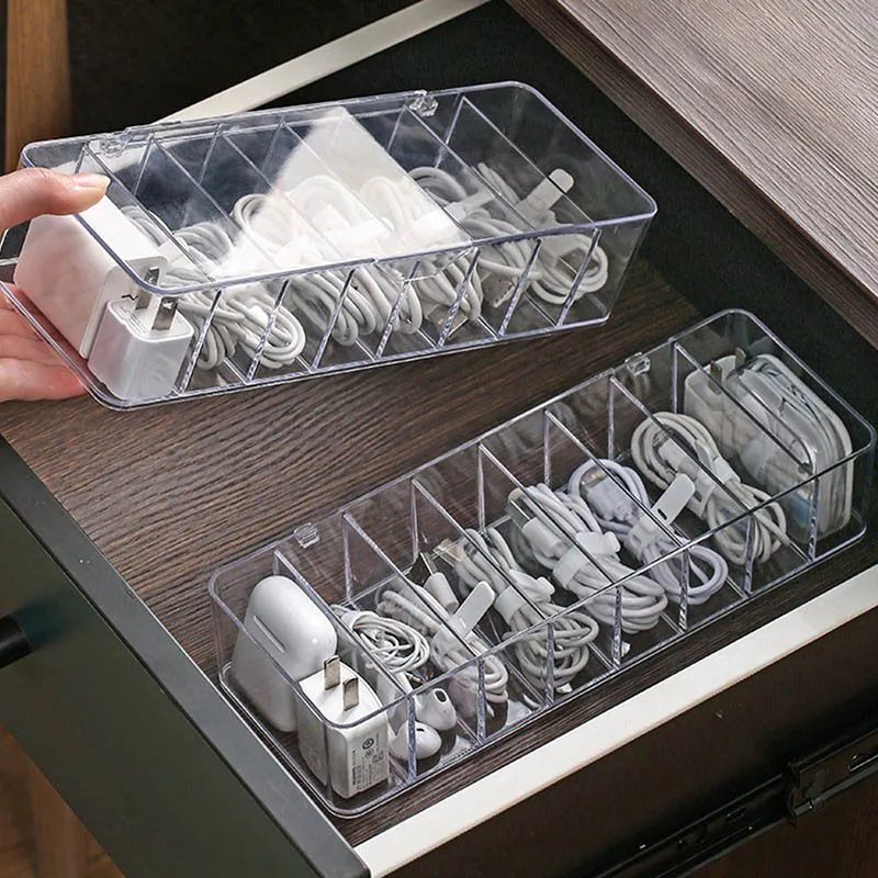 Cable Storage Box Organizer Transparent Plastic Data Line Storage Cabinet Earphone Charger Case Wire Organizer Box Jewelry Box