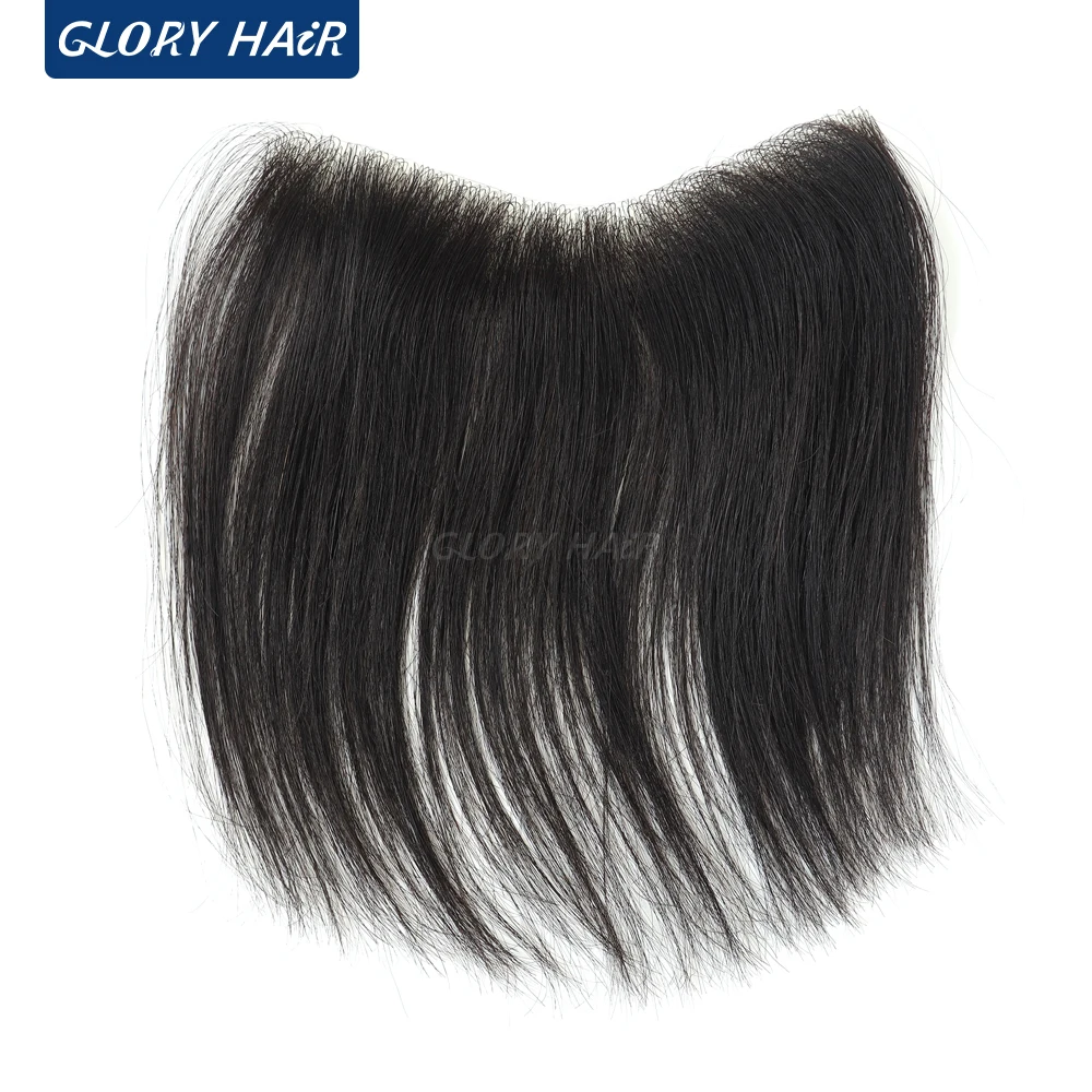 Gloyrhair-Frt-Dunne Huid Voorhoofd Mannen Toupet 6 Inches Menselijk Haar Pony Voor Mannen Alle V Lus Onzichtbare pony