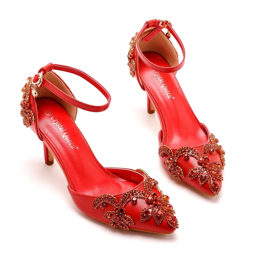 Letnie sandały damskie na wysokim obcasie Rhinestone PU 7CM na cienkim obcasie pasek z klamrą dojrzałe buty damskie złoty żółty moda