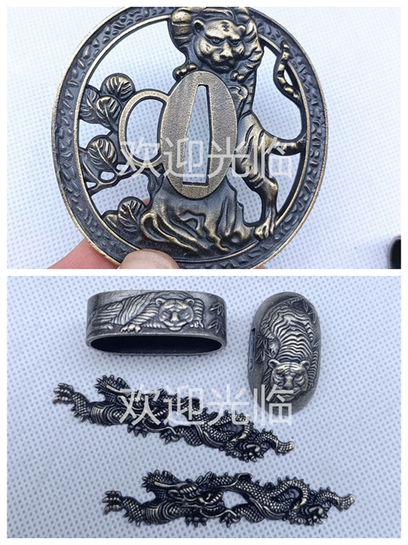 

Excellent Sword Part Blade Guard Tsuba Fuchi Kashira Menuki Tiger For Warrior Katana Saber Tanto Sabre Edged