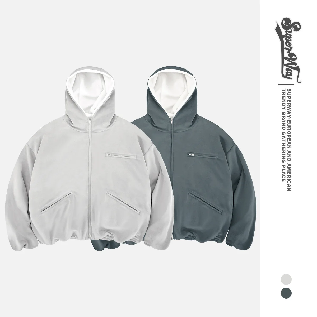 

SUPER WAY Hooded Cotton Jacket Autumn Winter Thickened American Cleanfit Fleece Lined Outerwear Cotton Coat P511