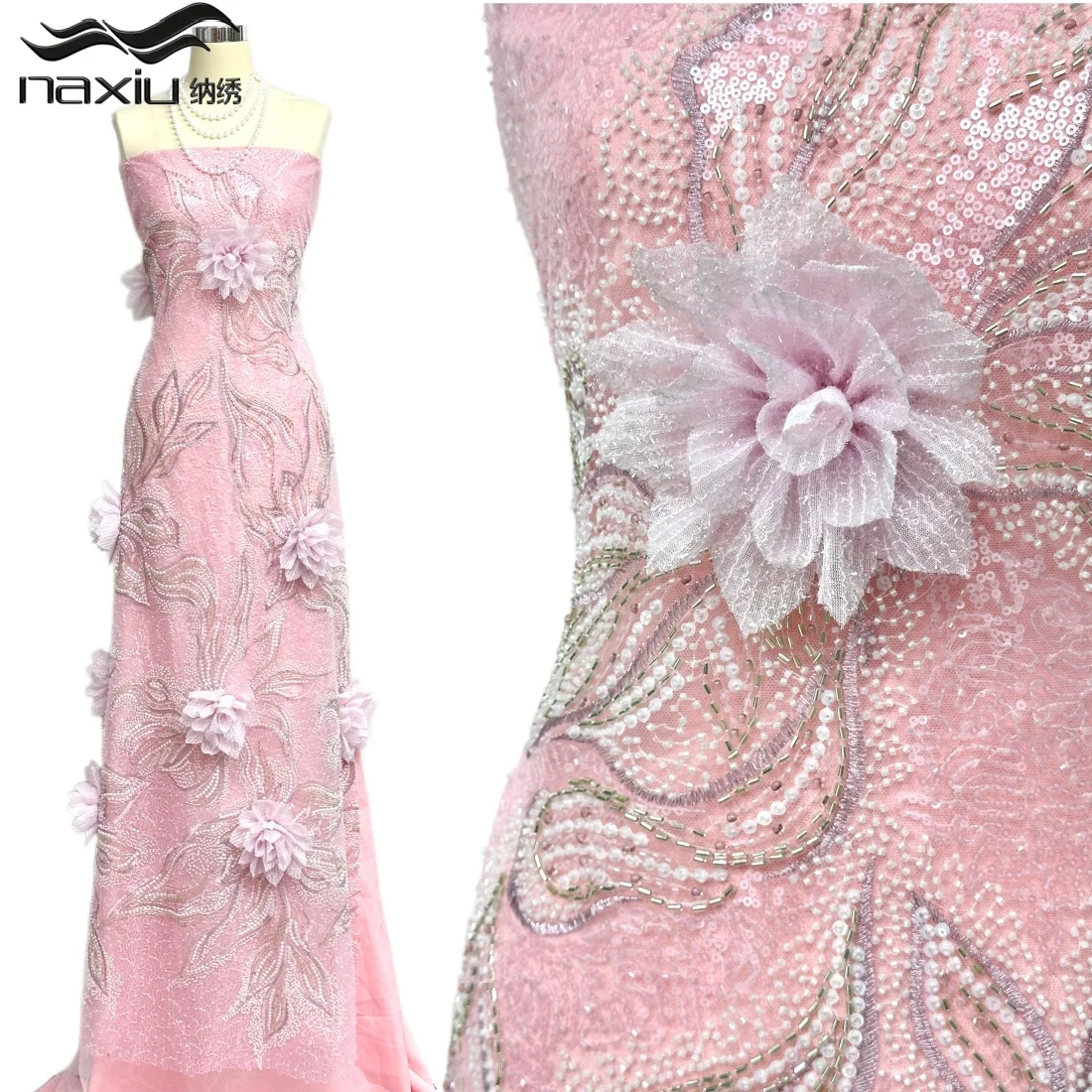 Madison Luxury African Sequins Lace Fabric High Quality Groom Nigerian Embroidery 3d Flower French Tulle For Wedding Dress